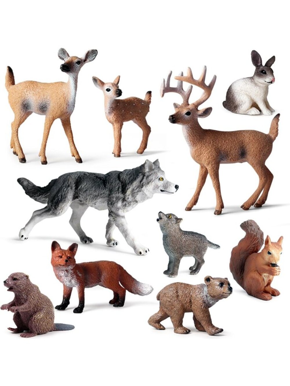 10pcs Realistic Forest Animal Figurines Set, Mini Woodland Creatures Toys, Cake
